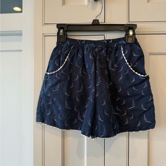 Navy Blue Kids Shorts with Sailboat Print and Red Top - Picture 5 of 7